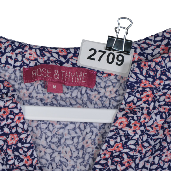 Rose and Thyme Floral Blouse Women Medium Blue Multi V Neck Tie Sleeve Top - Picture 8 of 8